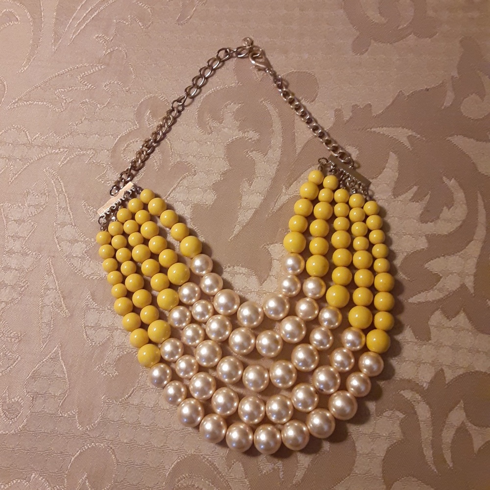 Yellow & Cream Faux Pearls 5- Layer Statement Necklace